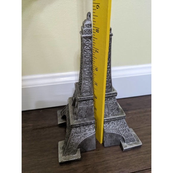 Set lot 2 heavy Resin Silver Eiffel Tower Bookends office home decor paris - Picture 4 of 6
